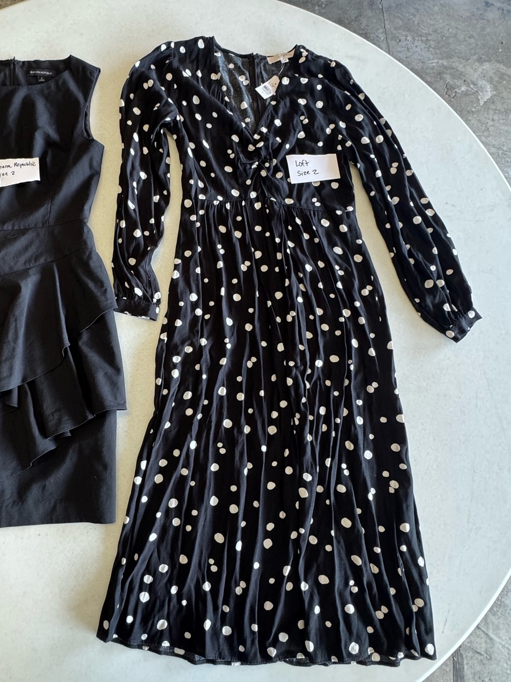 LOFT Black Polka Dot Midi Wrap Dress